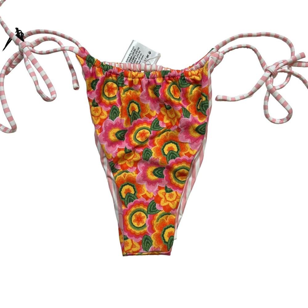 VDM The Label Marley Reversible String Bikini‎ Bottom Floral / Stripe Med New